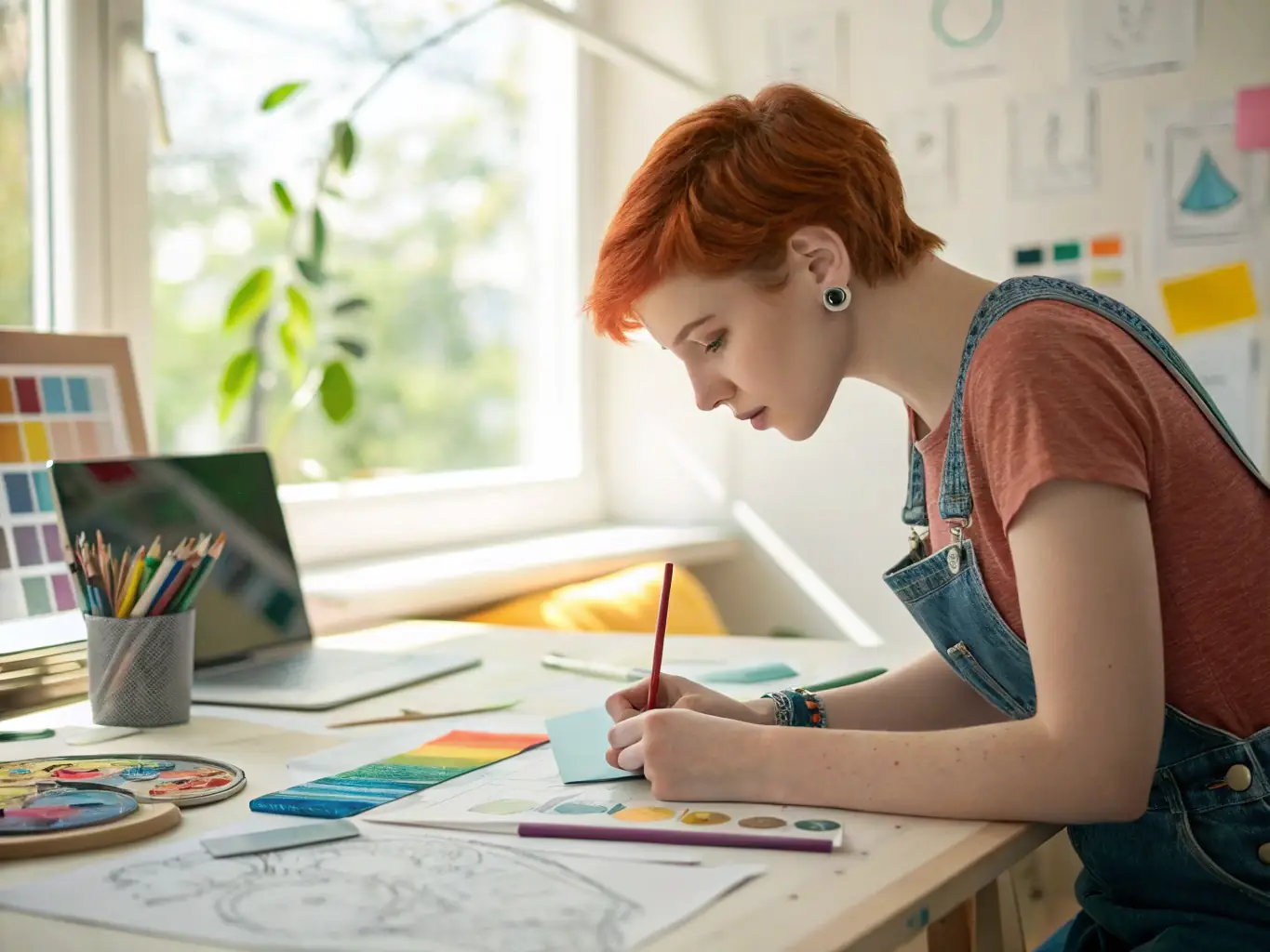 A graphic designer working on a visually appealing social media post for a South African brand, showcasing creativity and attention to detail.