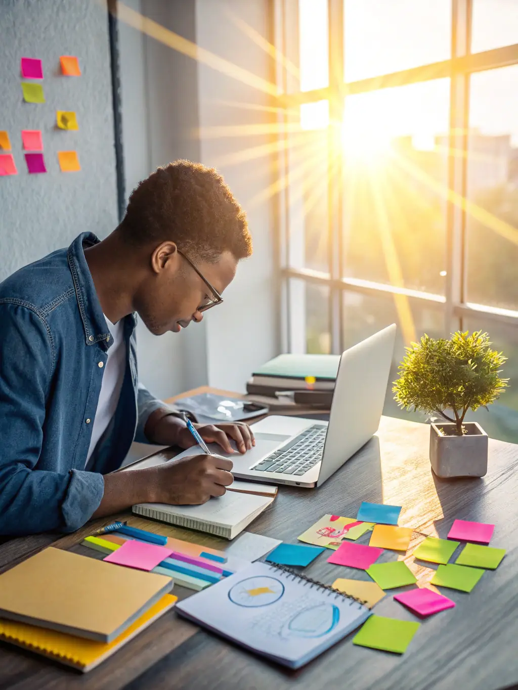 A creative image representing Prompt Packs & Content Creation, featuring a content creator working on a laptop with AI-generated content displayed, highlighting efficient content production.