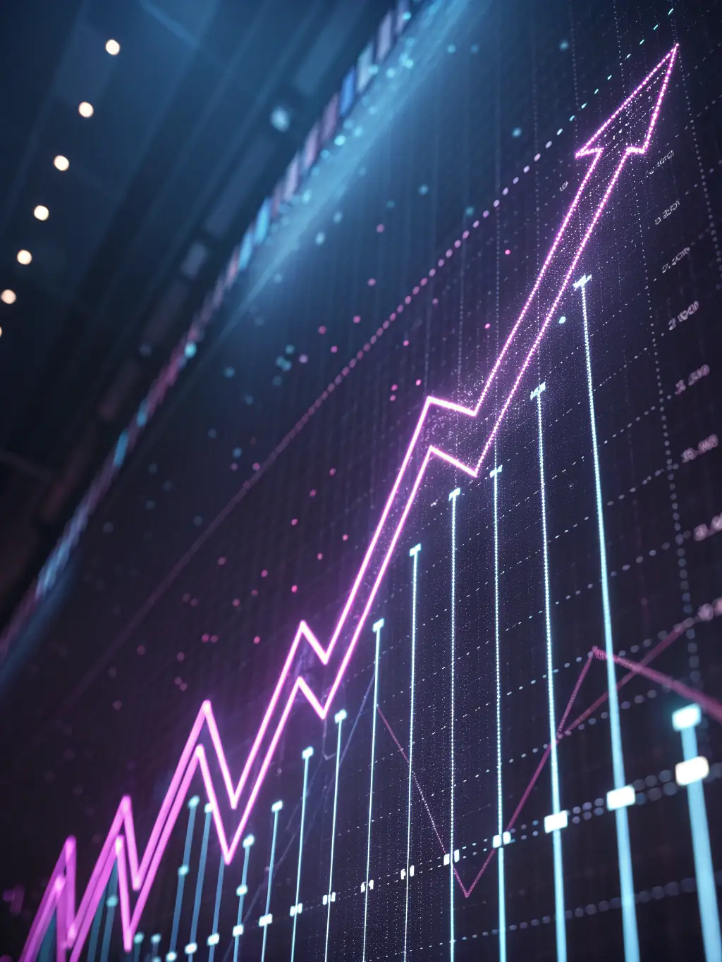 An image showing a graph trending upwards, with animated elements highlighting conversion rates and positive business outcomes.