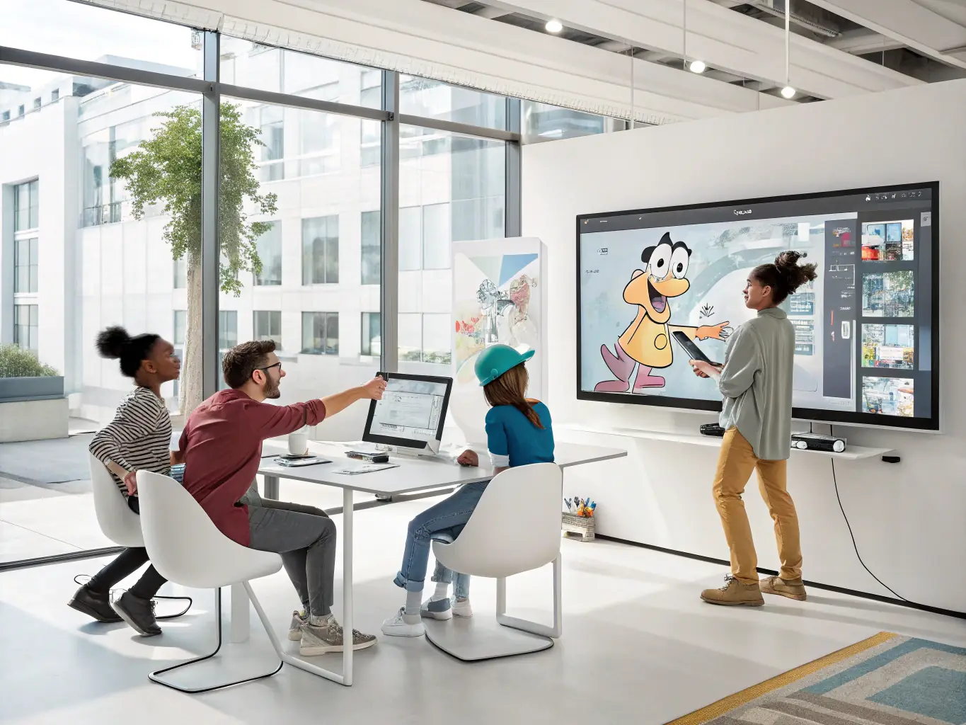 A vibrant explainer video scene showing animated characters and icons explaining a product feature, representing Smack Media's Explainer Video service.