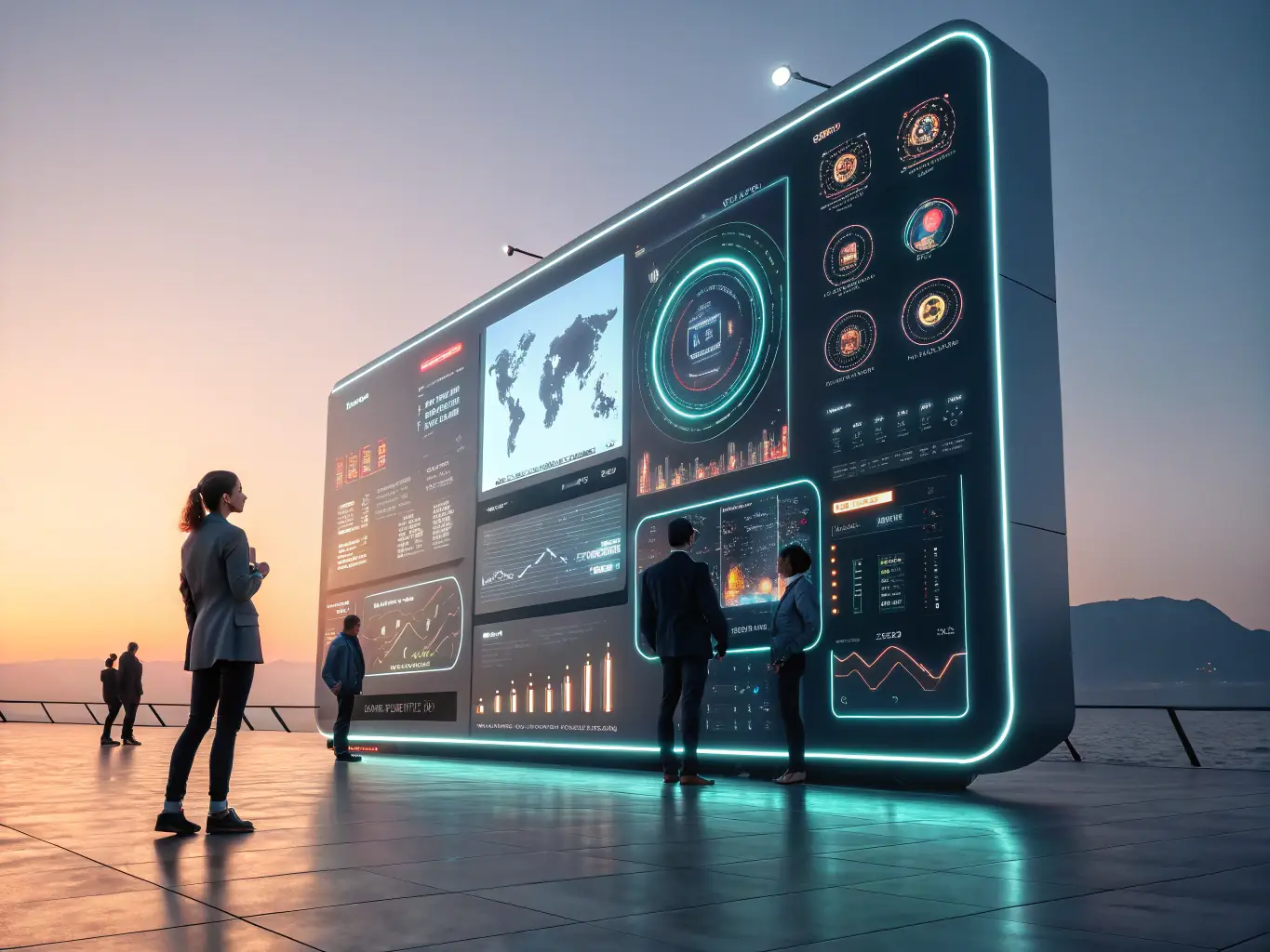 A futuristic social media feed displayed on floating glass panels, featuring animated posts and bold typography, set against a sleek, dark background with glowing accents to evoke a premium digital vibe.