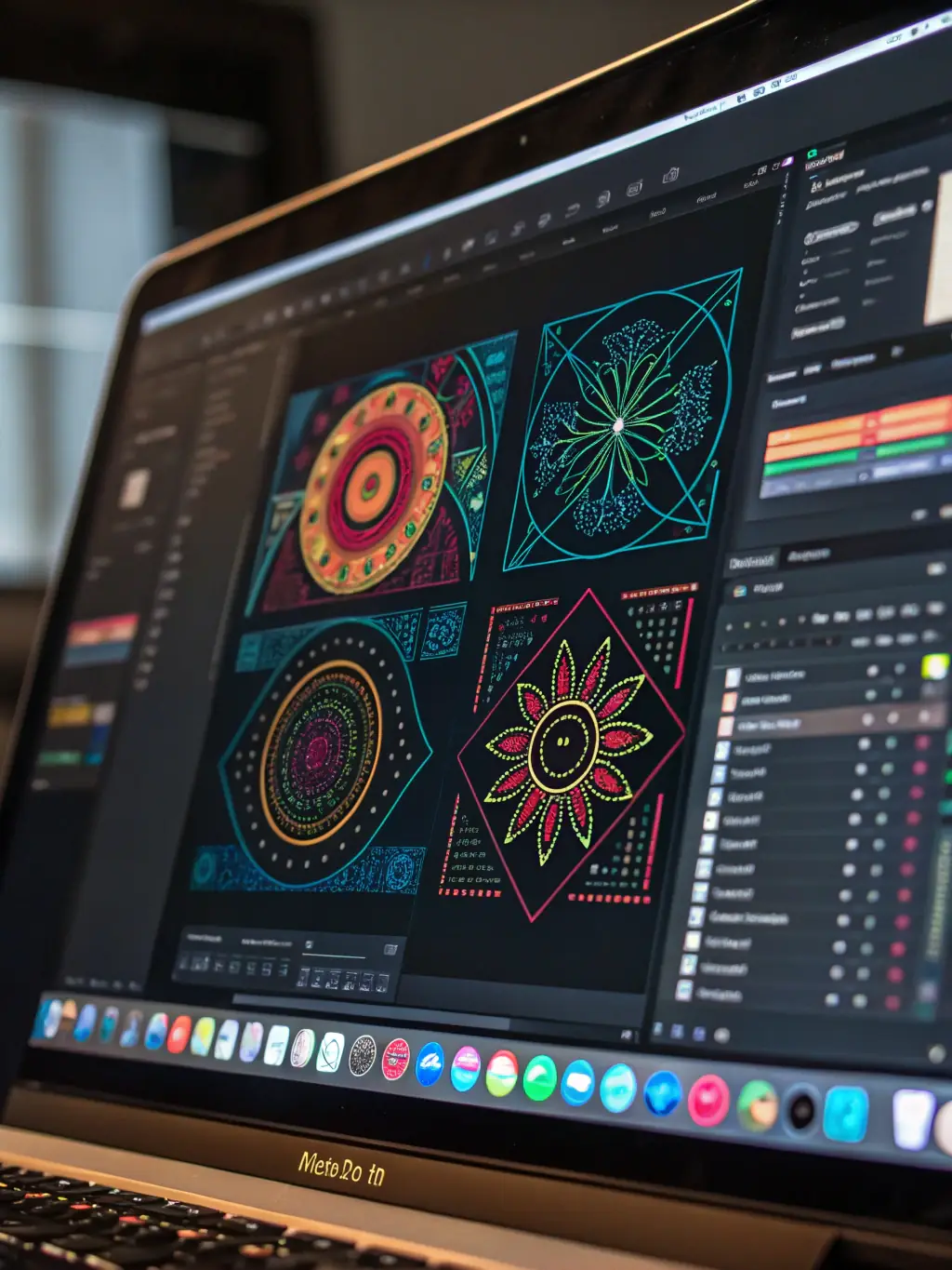 A high-contrast image of a sleek computer screen displaying AI-powered design tools, with layers of 3D assets and animated elements, set against a moody, cinematic background, illustrating the AI design and prototyping phase.